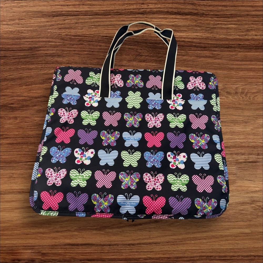 French West Indies Butterfly Tote Bag Travel Organizer Pink Red Blue - Picture 6 of 8